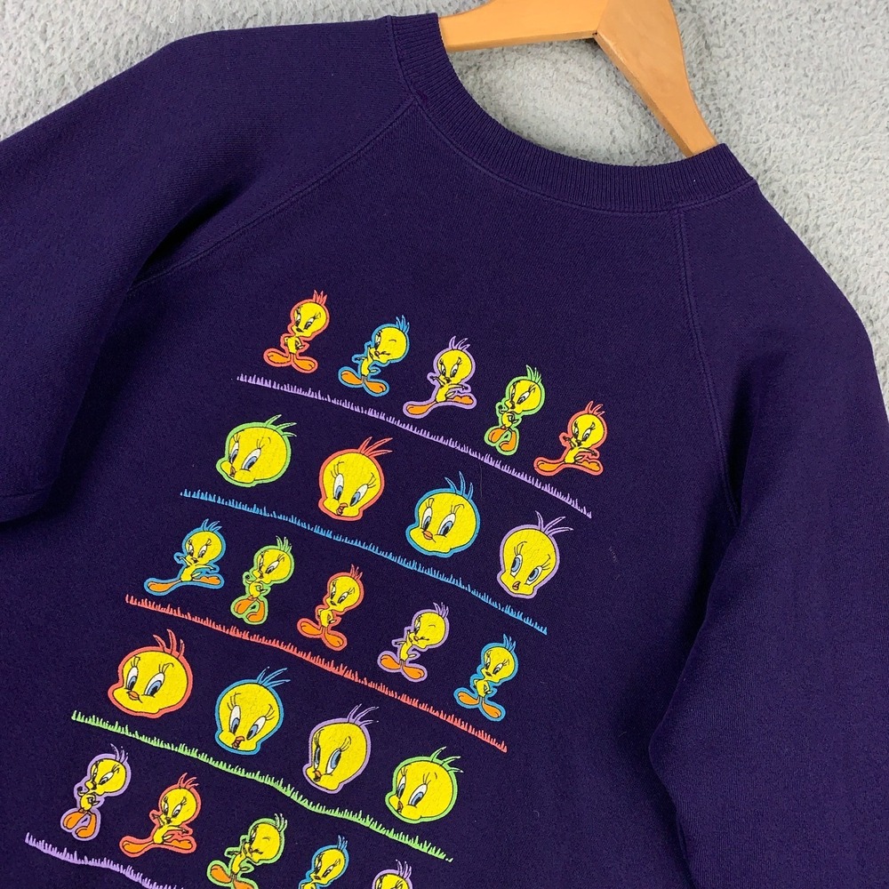 Vintage 90s Looney Tunes Sweatshirt Adult‎ Medium Purple Tweety Bird Crew Fleece